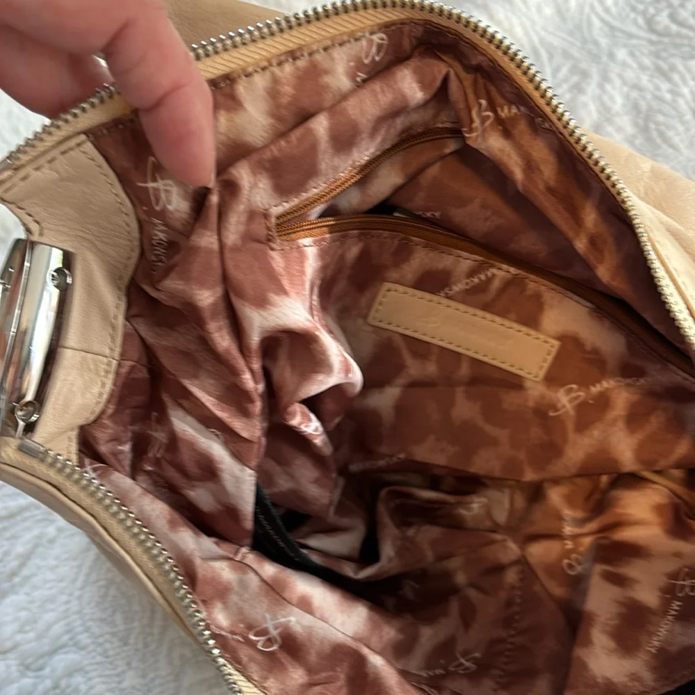 B Makowsky Beige Leather Hobo Shoulder Bag